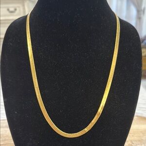 Vintage Gold Tone Herringbone Chain Long Statement Necklace